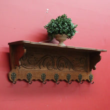 Load image into Gallery viewer, x SOLD Vintage French Oak and Brass Hook Coat Rack, Hat Scarf Rack with Plate Rack 2 of 2 B10306