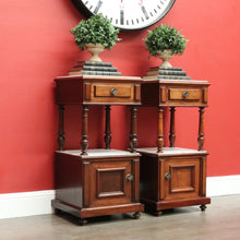 Load image into Gallery viewer, x SOLD Pair of Antique French Bedside Cabinet, Mahogany Marble Lamp Side Bedside Table B10488