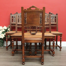 Load image into Gallery viewer, x SOLD Antique French Walnut and Cane Dining Chairs, Carved back Kitchen Chairs B10520