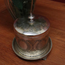 Load image into Gallery viewer, x SOLD Antique Silver Plate Biscuit Barrel Lift Lid Embossed Body Antique Lidded Vessel. B11244