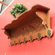 Load image into Gallery viewer, x SOLD Vintage French Oak and Brass Hook Coat Rack, Hat Scarf Rack with Plate Rack 2 of 2 B10306