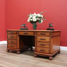 Load image into Gallery viewer, x SOLD Vintage Australian Office Desk, Walnut and Gilt Tooled Leather Eight Drawer Desk. B11168