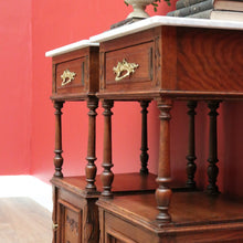 Load image into Gallery viewer, x SOLD Pair of Bedside Tables Cabinets, Lamp Side Tables Antique French Oak and Marble. B10557