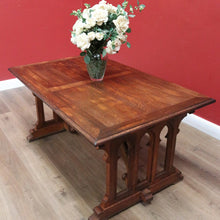 Load image into Gallery viewer, x SOLD Antique French Dining Table or Office Desk with Church Window Pedestal Stretcher B11505