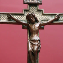 Load image into Gallery viewer, x SOLD Vintage Brass Crucifix, Free Standing Cross, Jesus on Cross, Home Worship Cross B10897