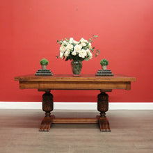 Load image into Gallery viewer, x SOLD Antique French Dining Table, Antique Oak Twin Pedestal 2 Draw Leaf Kitchen Table. B10524