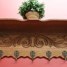 Load image into Gallery viewer, x SOLD Vintage French Oak and Brass Hook Coat Rack, Hat Scarf Rack with Plate Rack 2 of 2 B10306