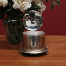 Load image into Gallery viewer, x SOLD Antique Silver Plate Biscuit Barrel Lift Lid Embossed Body Antique Lidded Vessel. B11244