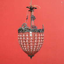 Load image into Gallery viewer, Vintage French Chandelier of Basket Form, Brass, Glass and Beads Light Shade
