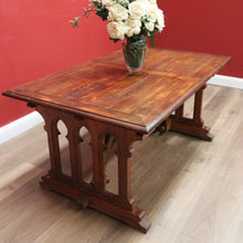 Load image into Gallery viewer, x SOLD Antique French Dining Table or Office Desk with Church Window Pedestal Stretcher B11505