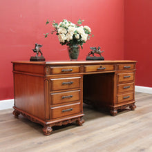 Load image into Gallery viewer, x SOLD Vintage Australian Office Desk, Walnut and Gilt Tooled Leather Eight Drawer Desk. B11168