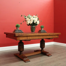 Load image into Gallery viewer, x SOLD Antique French Dining Table, Antique Oak Twin Pedestal 2 Draw Leaf Kitchen Table. B10524