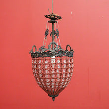 Load image into Gallery viewer, x SOLD Vintage French Chandelier of Basket Form, Brass, Glass and Beads Light Shade. 10379
