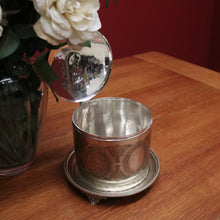 Load image into Gallery viewer, x SOLD Antique Silver Plate Biscuit Barrel Lift Lid Embossed Body Antique Lidded Vessel. B11244