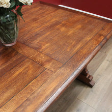 Load image into Gallery viewer, x SOLD Antique French Dining Table or Office Desk with Church Window Pedestal Stretcher B11505