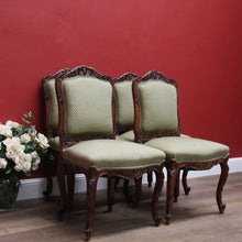 Load image into Gallery viewer, x SOLD Set of 4 Antique Chairs, Antique French Dining or Kitchen Chairs. Olive Fabric B11163