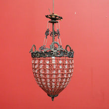 Load image into Gallery viewer, x SOLD Vintage French Chandelier of Basket Form, Brass, Glass and Beads Light Shade. 10379