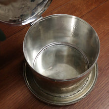 Load image into Gallery viewer, x SOLD Antique Silver Plate Biscuit Barrel Lift Lid Embossed Body Antique Lidded Vessel. B11244