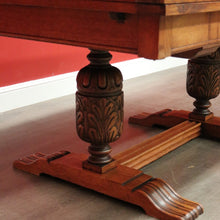 Load image into Gallery viewer, x SOLD Antique French Dining Table, Antique Oak Twin Pedestal 2 Draw Leaf Kitchen Table. B10524