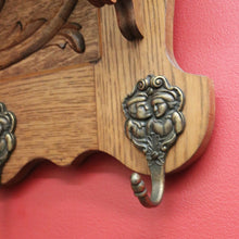 Load image into Gallery viewer, x SOLD Vintage French Oak and Brass Hook Coat Rack, Hat Scarf Rack with Plate Rack 2 of 2 B10306