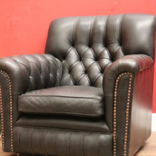 Load image into Gallery viewer, x SOLD Vintage Button Back Armchair Arm Chair, Black Leather Button Back and Arms Chair B11007