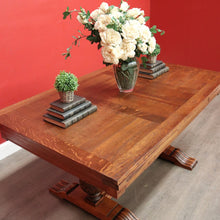 Load image into Gallery viewer, x SOLD Antique French Dining Table, Antique Oak Twin Pedestal 2 Draw Leaf Kitchen Table. B10524