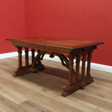 Load image into Gallery viewer, x SOLD Antique French Dining Table or Office Desk with Church Window Pedestal Stretcher B11505