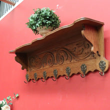 Load image into Gallery viewer, x SOLD Vintage French Oak and Brass Hook Coat Rack, Hat Scarf Rack with Plate Rack 2 of 2 B10306