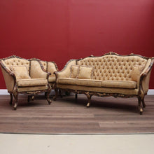 Load image into Gallery viewer, x SOLD Vintage Italian Three Seat Lounge, Button Back Walnut and Fabric Lounge, Cushion B11050