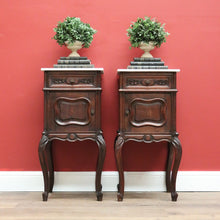Load image into Gallery viewer, Pair of Antique French Lamp Tables Bedside Cabinet with White Marble Top B10556