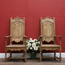 Load image into Gallery viewer, x SOLD Pair Antique French Oak Armchairs, Arm Chairs, Hall Chairs Dining Table Carvers B11199