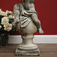 Load image into Gallery viewer, x SOLD French Cast Concrete Musical Putti Garden Ornament, Seated on a Sphere Plinth. B11284