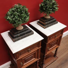 Load image into Gallery viewer, x SOLD Antique French Bedside Tables, Oak and Marble Lamp Table, Lamp Bedside Cabinets B11130
