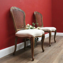 Load image into Gallery viewer, x SOLD Pair of Vintage French Oak and Cane Hall Chairs or Bedroom Chairs. Linen Fabric. B11267