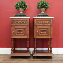 Load image into Gallery viewer, Antique French Bedside Tables, Oak and Marble Lamp Table, Lamp Bedside Cabinets B11130