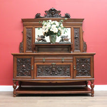 Load image into Gallery viewer, Antique English Sideboard, Oak Brass and Bevelled Mirror Buffet Cabinet Cupboard B10652