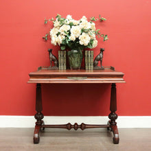 Load image into Gallery viewer, x SOLD Antique English Walnut, Leather and Brass Gallery Single Drawer Hall Table Desk Lamp Table. B8278