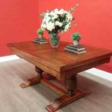 Load image into Gallery viewer, x SOLD Antique French Dining Table, Antique Oak Twin Pedestal 2 Draw Leaf Kitchen Table. B10524