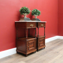 Load image into Gallery viewer, x SOLD Pair of Bedside Tables Cabinets, Lamp Side Tables Antique French Oak and Marble. B10557