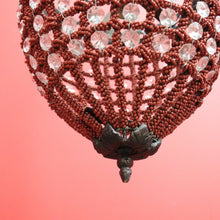 Load image into Gallery viewer, x SOLD Vintage French Chandelier of Basket Form, Brass, Glass and Beads Light Shade. 10379