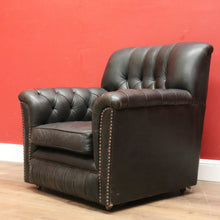 Load image into Gallery viewer, x SOLD Vintage Button Back Armchair Arm Chair, Black Leather Button Back and Arms Chair B11007
