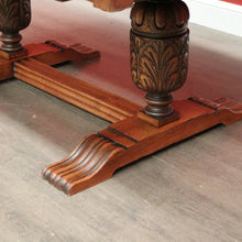 Load image into Gallery viewer, x SOLD Antique French Dining Table, Antique Oak Twin Pedestal 2 Draw Leaf Kitchen Table. B10524
