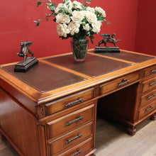 Load image into Gallery viewer, x SOLD Vintage Australian Office Desk, Walnut and Gilt Tooled Leather Eight Drawer Desk. B11168