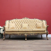 Load image into Gallery viewer, x SOLD Vintage Italian Three Seat Lounge, Button Back Walnut and Fabric Lounge, Cushion B11050