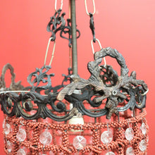 Load image into Gallery viewer, x SOLD Vintage French Chandelier of Basket Form, Brass, Glass and Beads Light Shade. 10379
