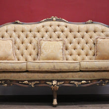 Load image into Gallery viewer, x SOLD Vintage Italian Three Seat Lounge, Button Back Walnut and Fabric Lounge, Cushion B11050