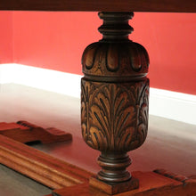 Load image into Gallery viewer, x SOLD Antique French Dining Table, Antique Oak Twin Pedestal 2 Draw Leaf Kitchen Table. B10524