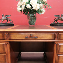 Load image into Gallery viewer, x SOLD Vintage Australian Office Desk, Walnut and Gilt Tooled Leather Eight Drawer Desk. B11168