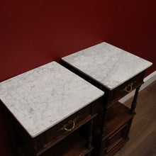 Load image into Gallery viewer, x SOLD Pair of Bedside Tables Cabinets, Lamp Side Tables Antique French Oak and Marble. B10557