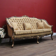 Load image into Gallery viewer, x SOLD Vintage Italian Three Seat Lounge, Button Back Walnut and Fabric Lounge, Cushion B11050